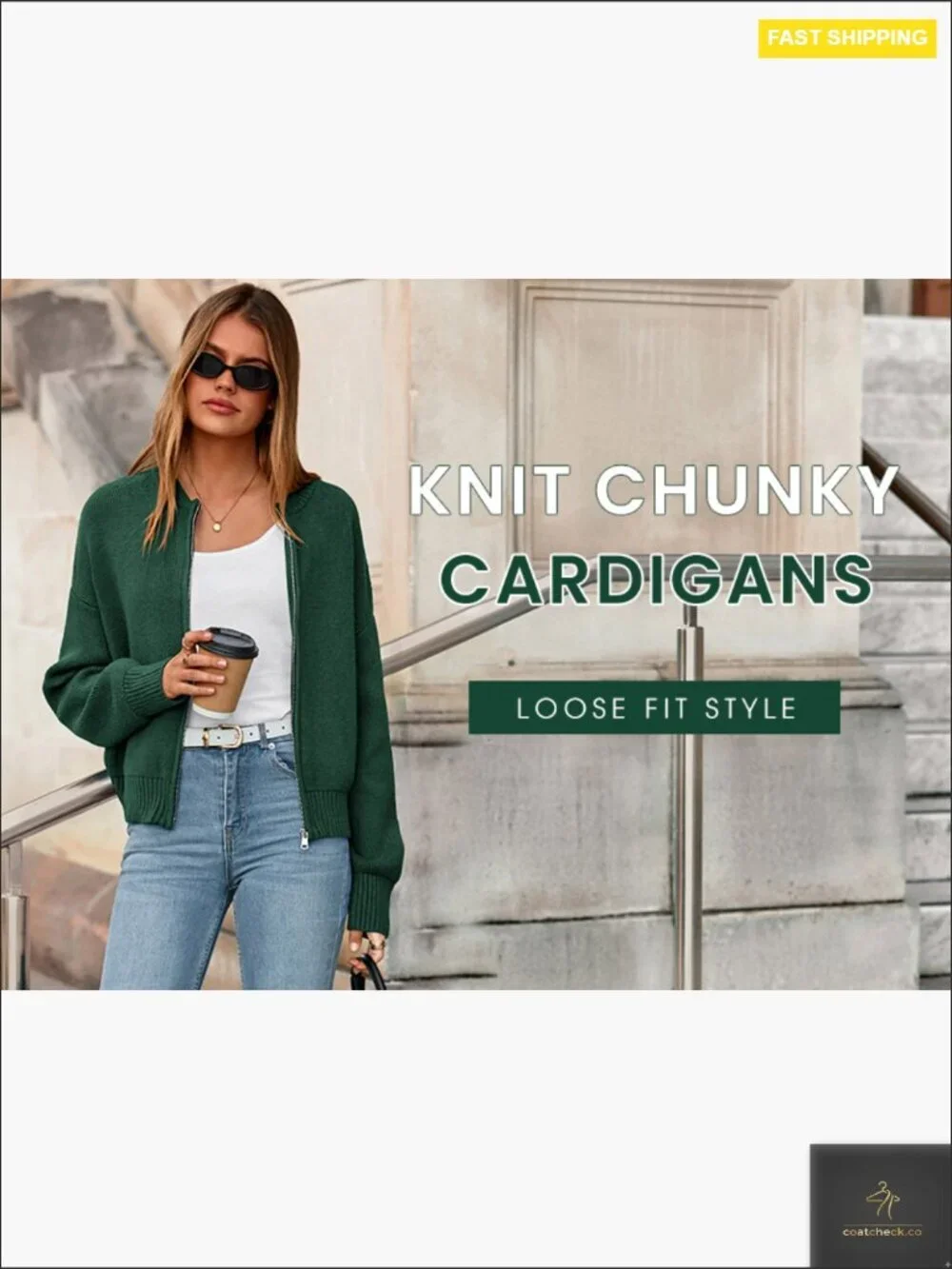 Chunky Knit Zipper Cardigan Open Front Long Sleeve Cropped Sweater Coat